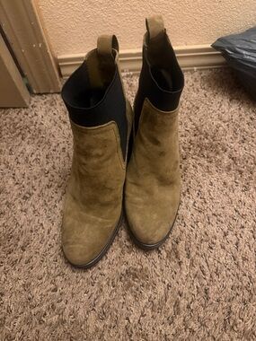 Vince Camuto Olive Suede Chelsea Booties
